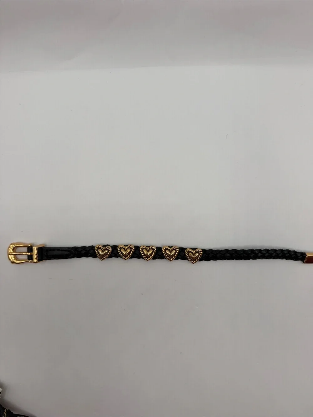 Brighton Bandit Black Braided Leather Bracelet with Gold Heart Charms